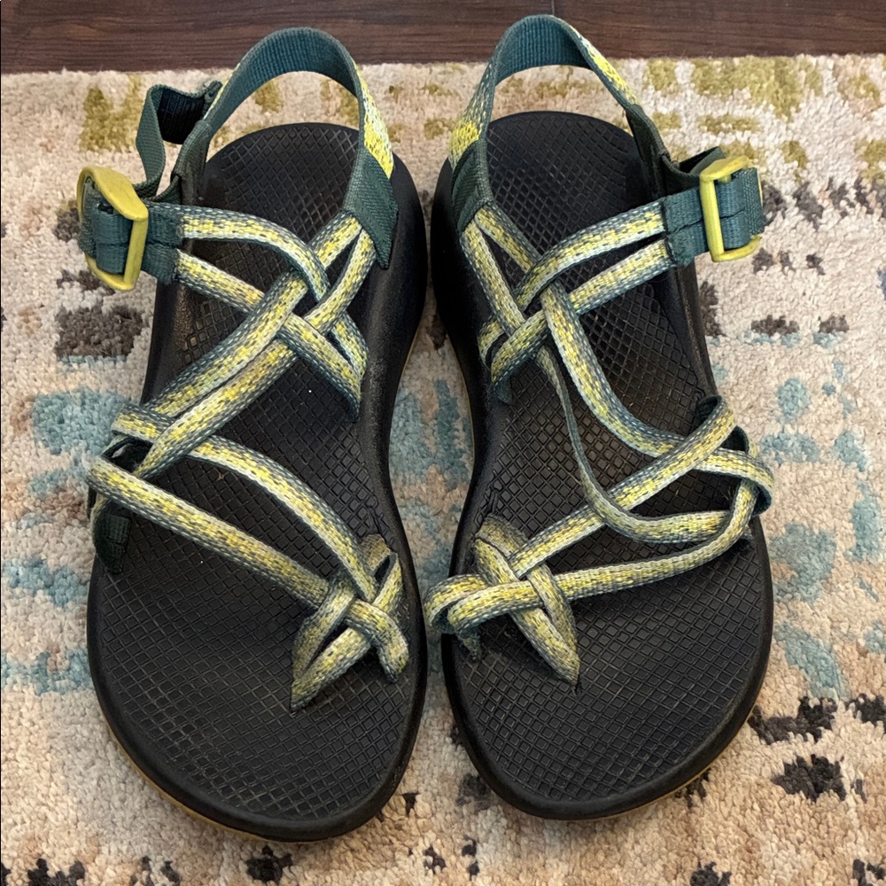 Chaco Women's Green and Yellow Strappy Sandals- sz 8
